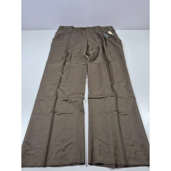 Lauren Ralph Lauren Pants Mens 46x36 Brown Wool Cashmere Pleated Dress Slacks - Picture 1 of 15